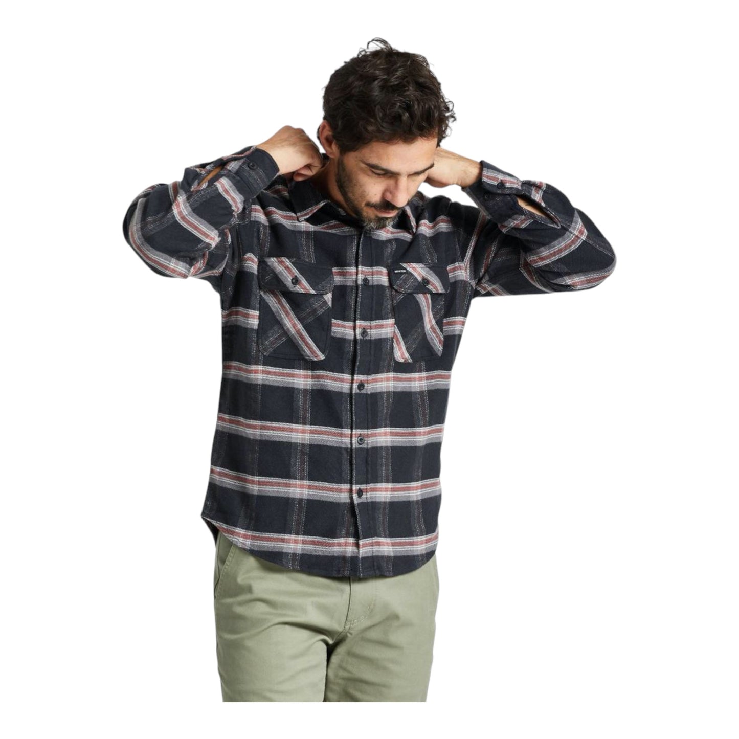 Brixton - Bowery Stretch Water Resistant L/S Flannel - Black/Charcoal/Barn Red