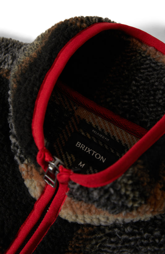 Brixton - Buffalo Plaid Sherpa Fleece Jacket - Black / Cream