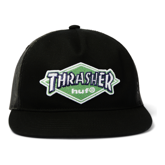 HUF x Thrasher Logo Twill Trucker Cap - Black