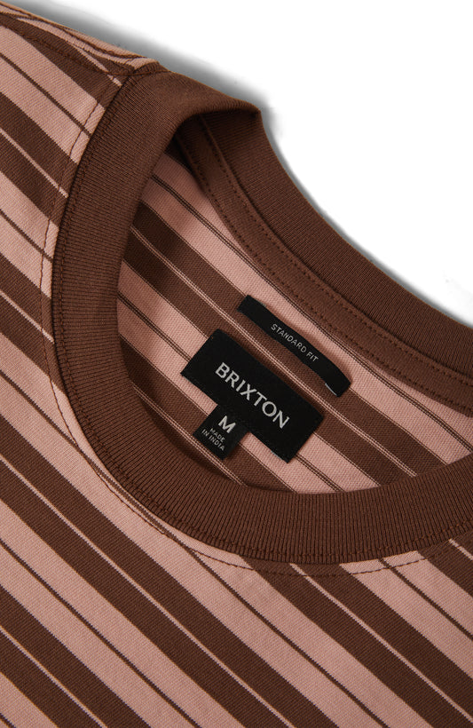 Brixton Nova Stripe S/S T-Shirt - Pinecone Brown / Silver Pink Worn Wash