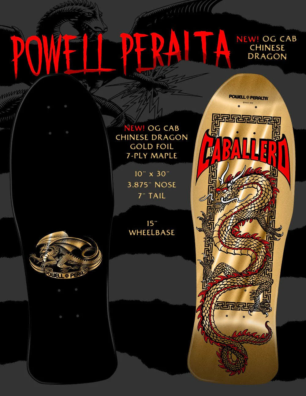 Powell Peralta - Steve Caballero Chinese Dragon 22 Gold Foil 10" Deck
