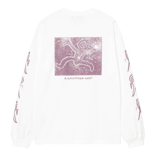 Carhartt WIP L/S  Terrestrial T-Shirt - White / Pink Fog