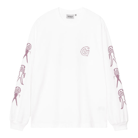 Carhartt WIP L/S  Terrestrial T-Shirt - White / Pink Fog
