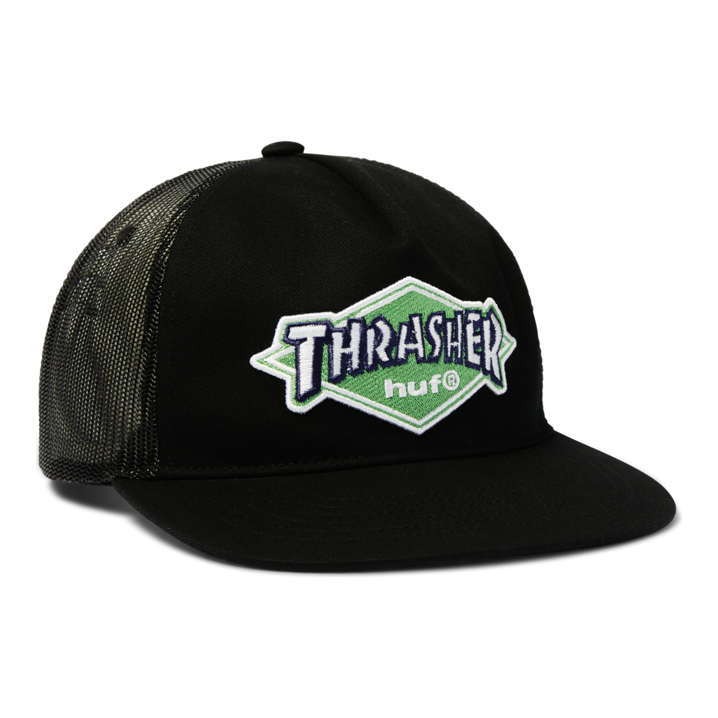 HUF x Thrasher Logo Twill Trucker Cap - Black