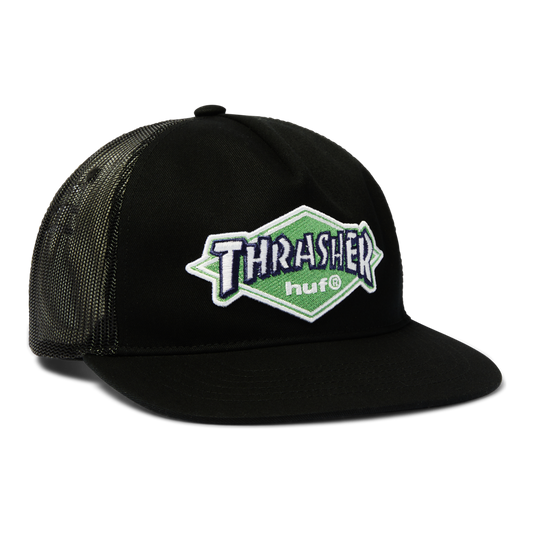 HUF x Thrasher Logo Twill Trucker Cap - Black