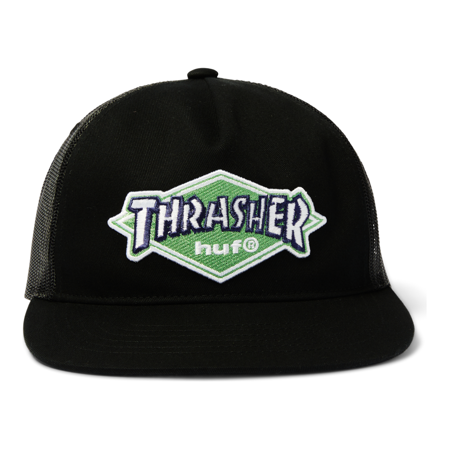 HUF x Thrasher Logo Twill Trucker Cap - Black