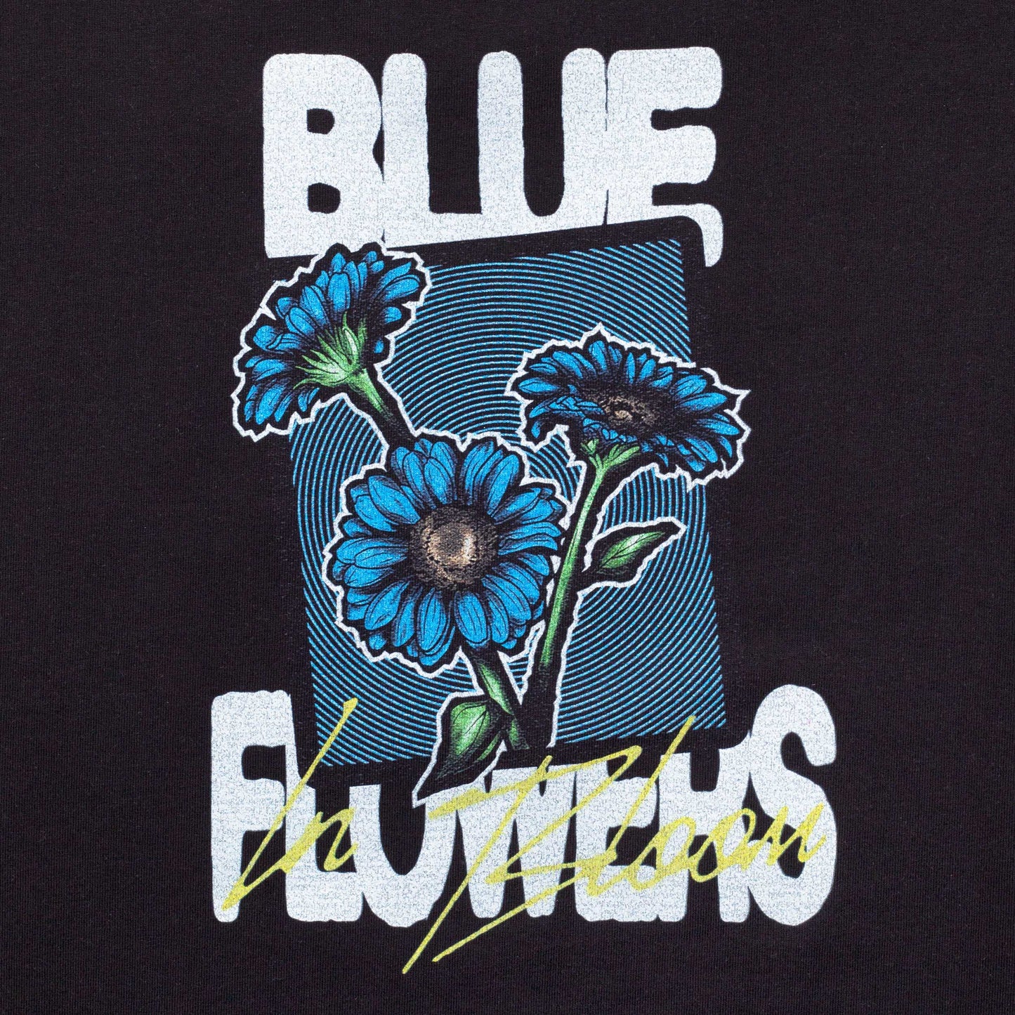 Blue Flowers In Bloom T-Shirt - Black