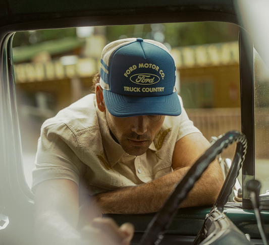 Brixton X Ford Built Tough MP Trucker Hat - Ford Blue Wimbledon White