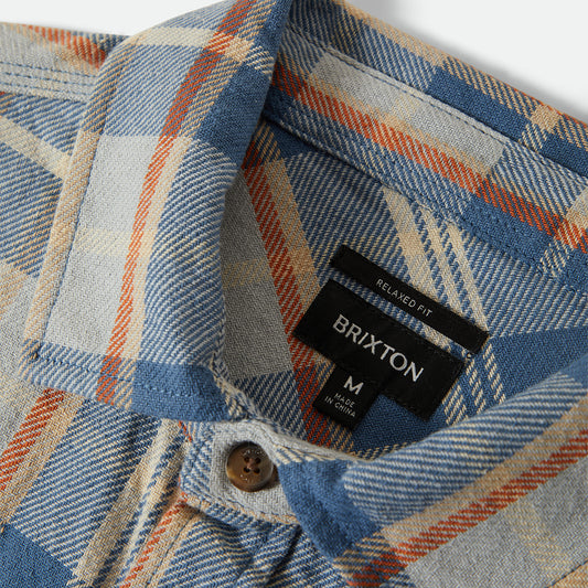 Brixton - Vintage Wash L/S Flannel - Blue / Soft Blue / Orange