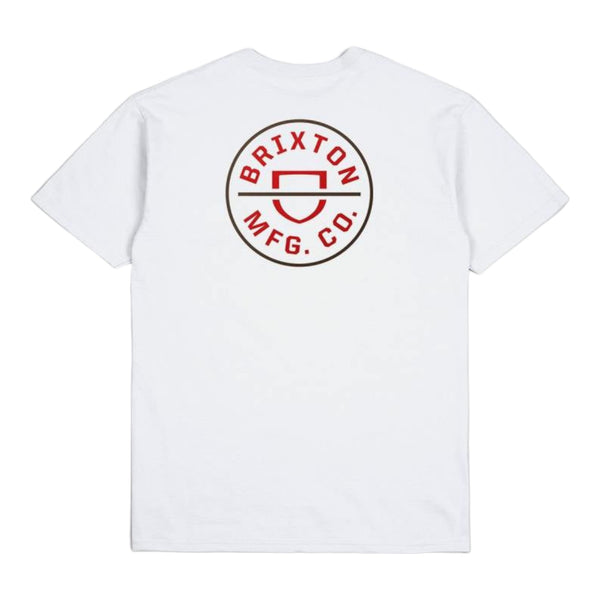 Brixton Crest II S/S T-Shirt - White / Aloha Red / Dark Earth