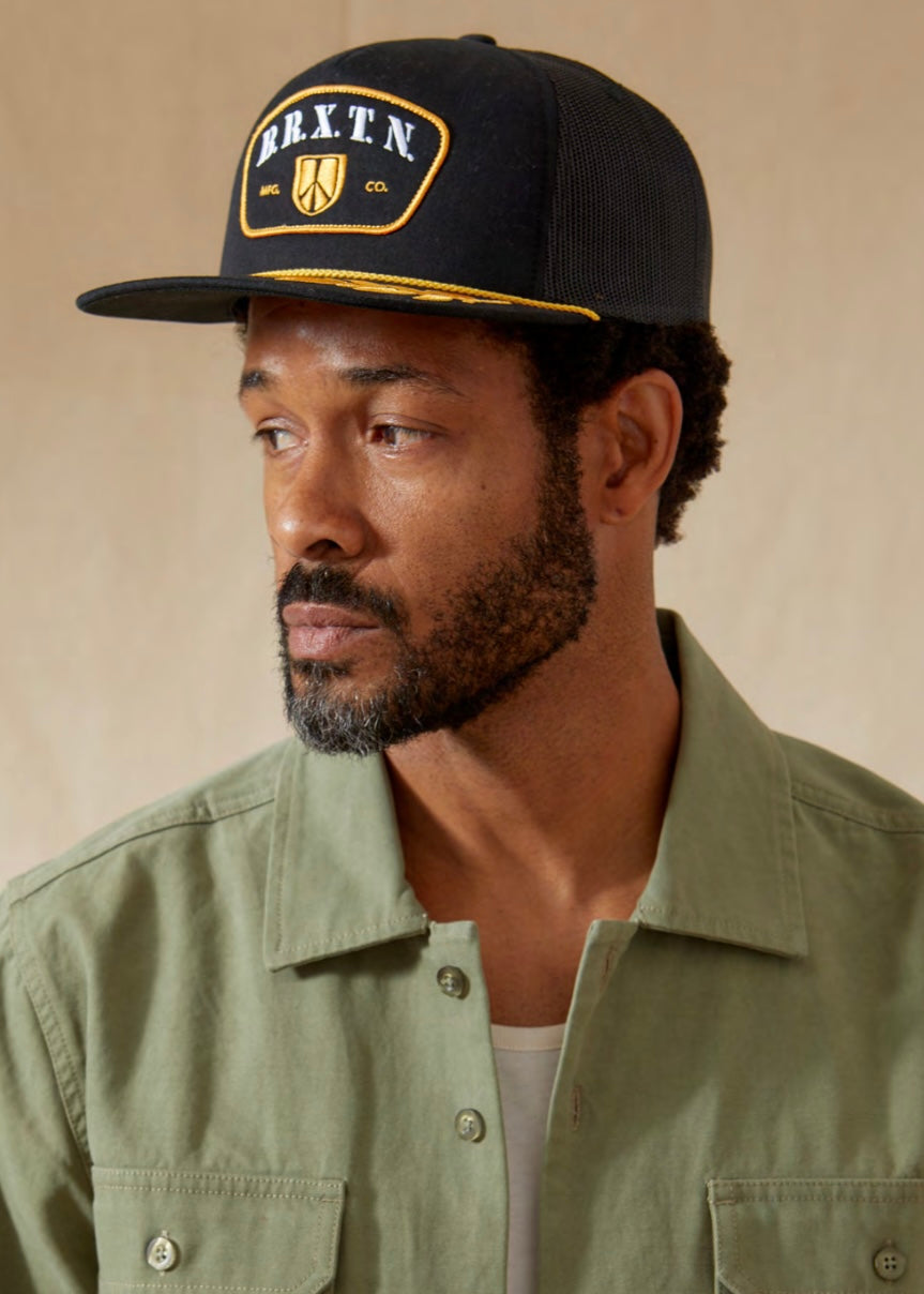 Brixton Peace Shield MP Trucker Hat, Black/Black