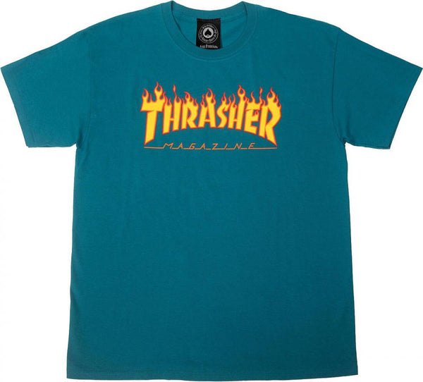 Thrasher Flame Logo Shirt - Galapagos Blue