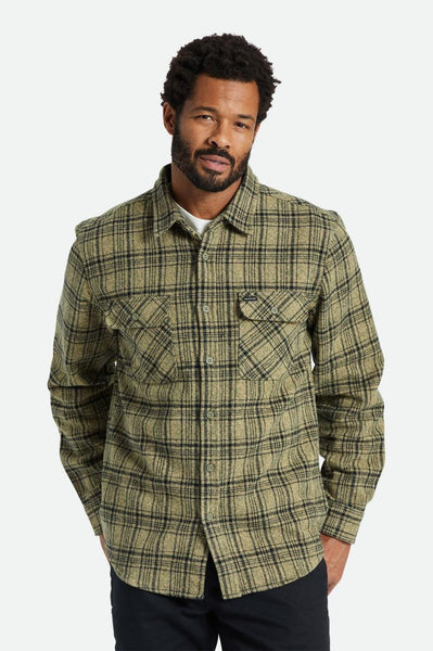 Brixton - Bowery Heavy Weight L/S Flannel - Military Olive/Black