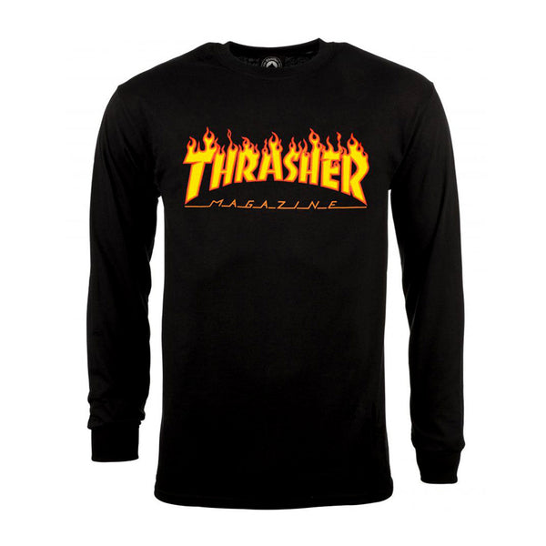 Thrasher Flame Logo L/S  T-Shirt - Black